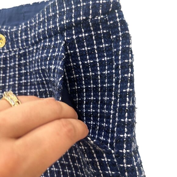Lilly Pulitzer Gretchen High Rise Tweed Shorts Womens 2 Navy Blue Check - Picture 4 of 9